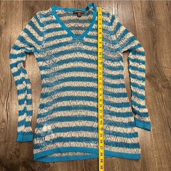 Tommy Bahama Womens Linen Turquoise Blue White Striped Swim Coverup Dress SZ M - Picture 2 of 10
